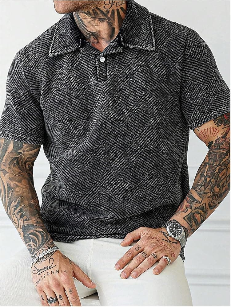 Jacquard Knit Polo Shirt — Vintage Geometric