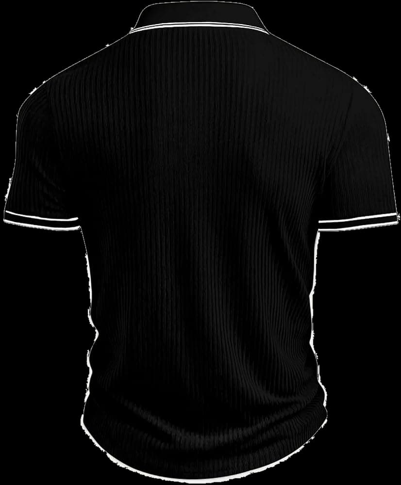 Vertical Ribbed Contrast-Piping Polo Shirt